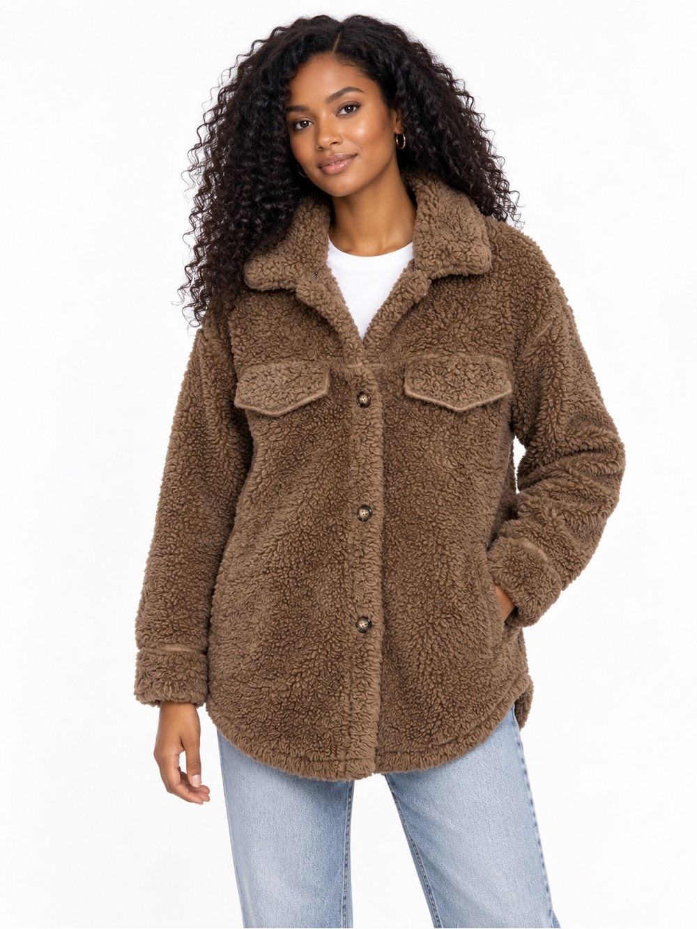 Cozy Women's Brown Sherpa Jacket-S/M